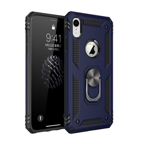 Wholesale iPhone Xr Tech Armor Ring Grip Case with Metal Plate (Navy Blue)